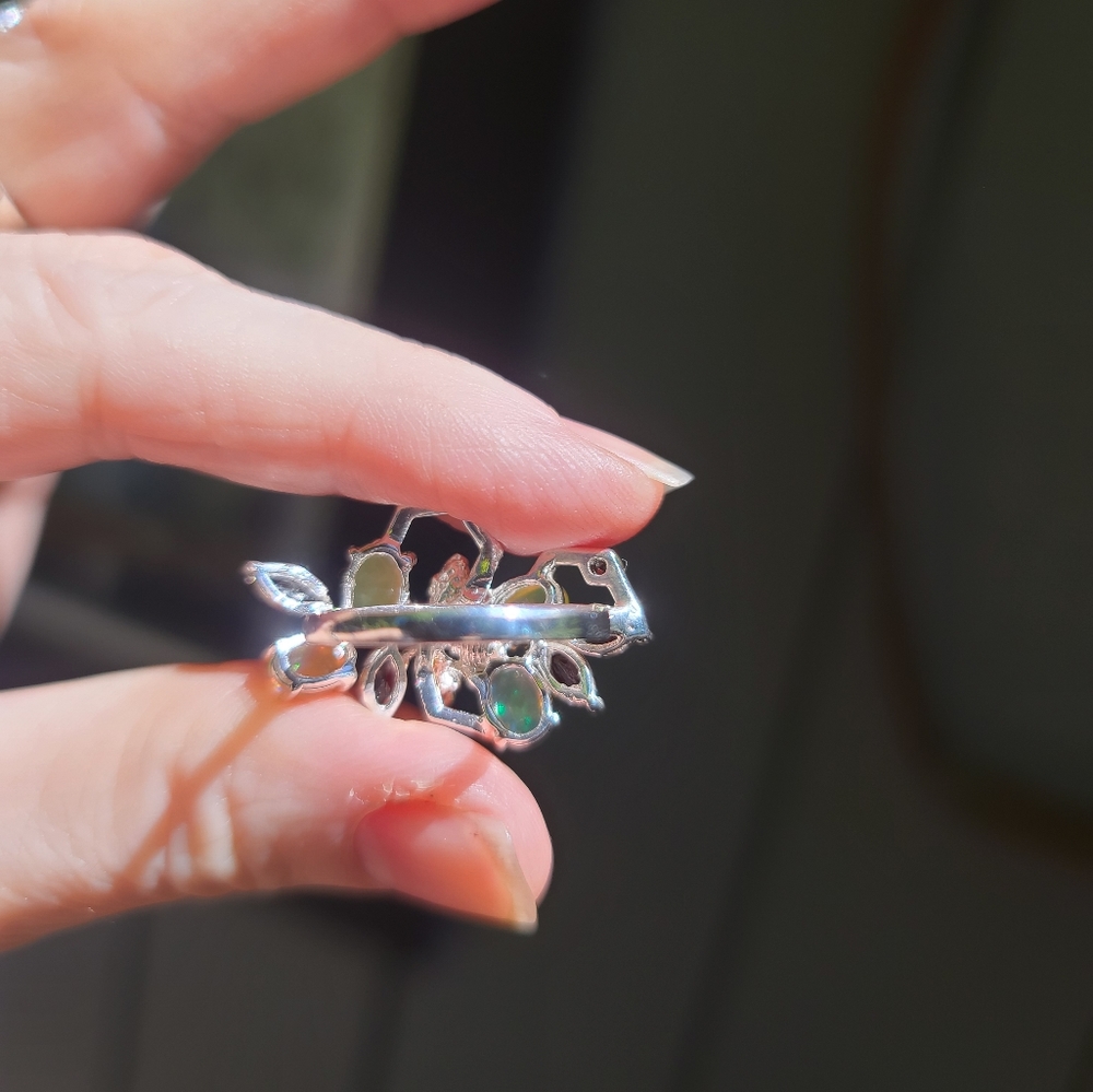 Opal & Garnet sterling & Gold honeycomb 🐝 bee ring sz8.5 - Picture 3 of 8